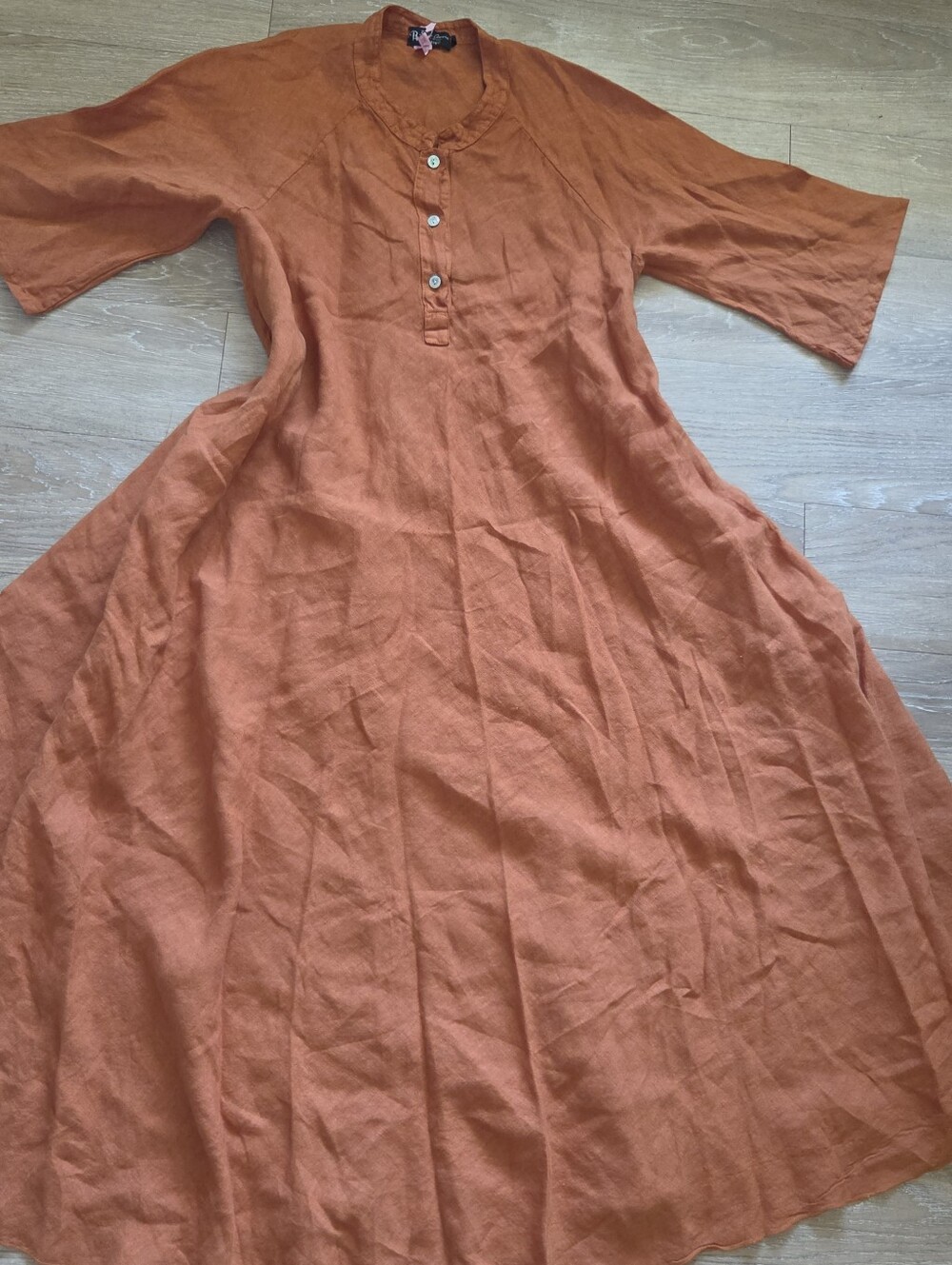 Boho 100% Linen Rust Orange Maxi Dress Sz L/XL Made In Italy